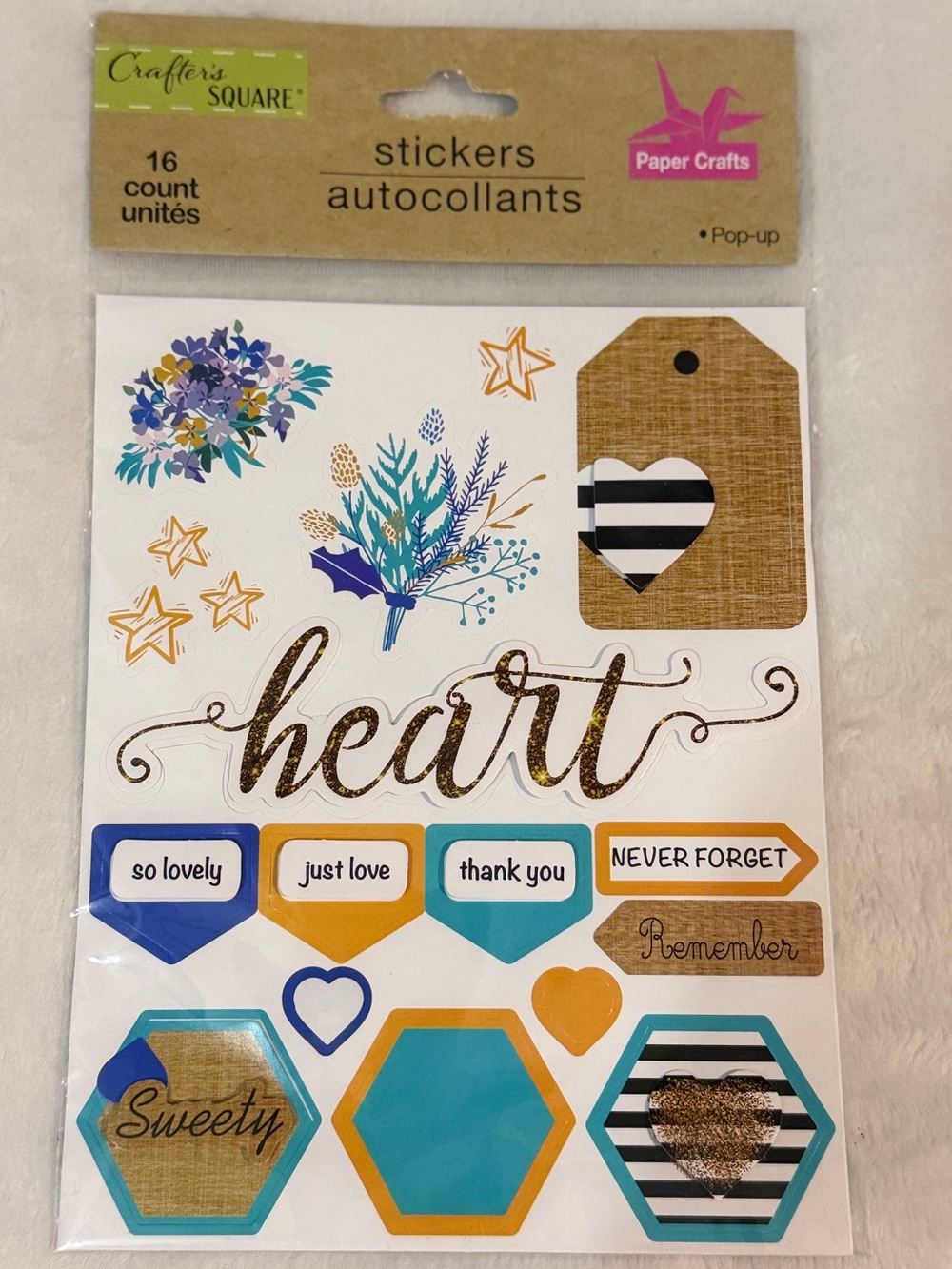 Blue & Gold Heart Paper Craft Stickers